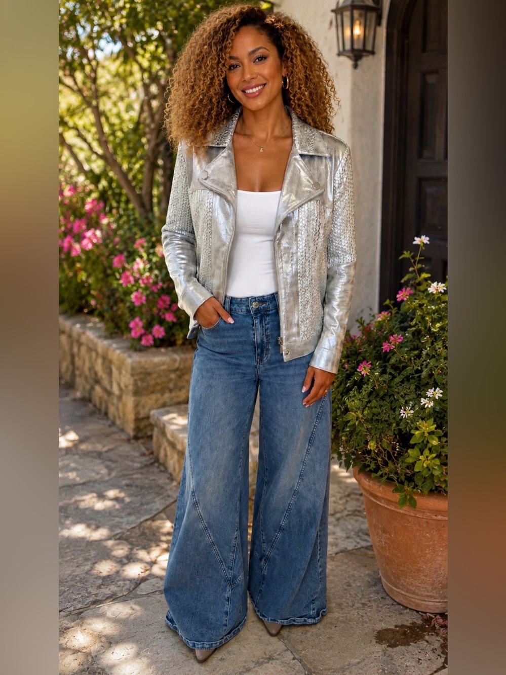 Metallic Silver Women's Moto Jacket